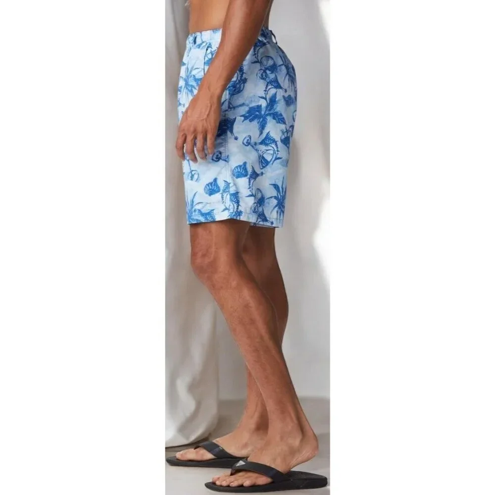 Columbia Backcast UPF 50 Mens Swim Trunks Blue Martini Marlin Print XL